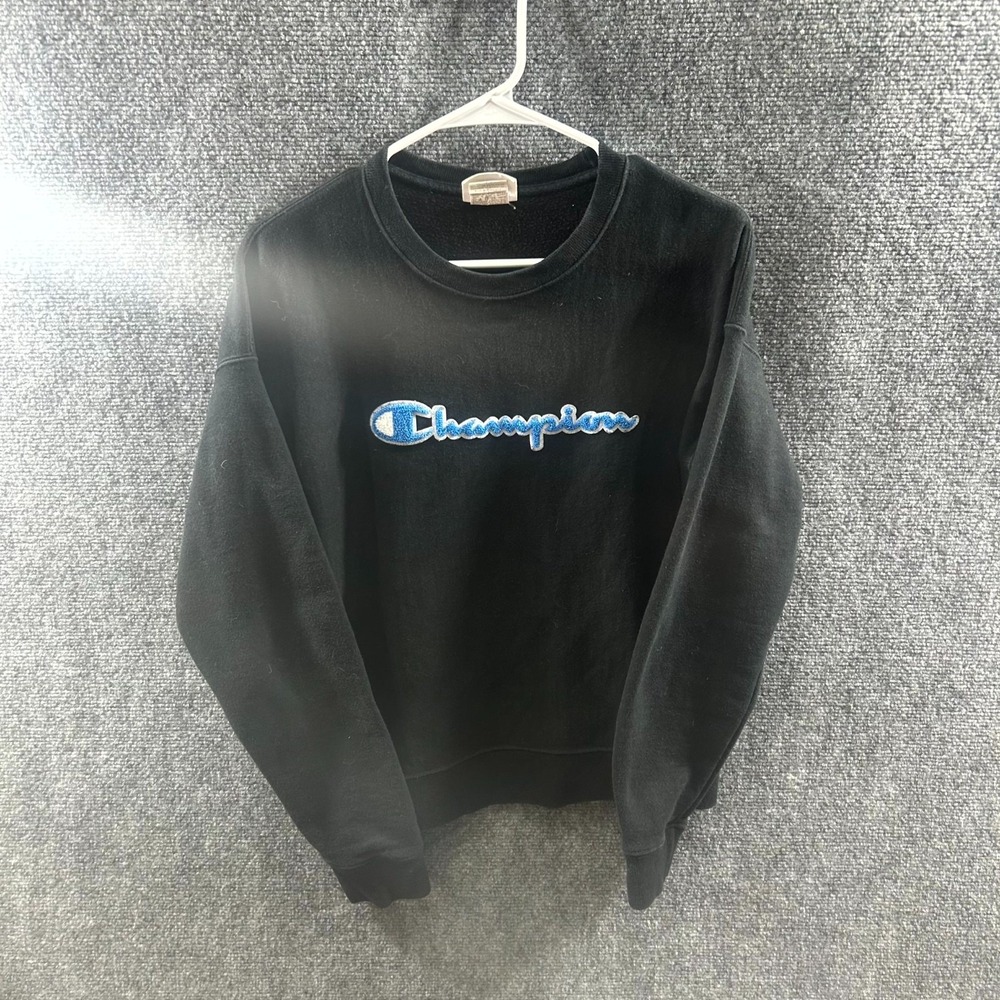 VTG Champion Reverse Weave Sweatshirt Medium Black Fleece Crew Neck Pullover